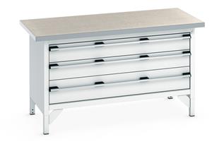 1500mm Wide Storage Benches Bott Bench1500Wx750Dx840mmH - 3 Wide Drawers & Lino Top